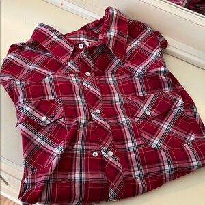 Wrangler Men's Red Plaid Button Down Shirt